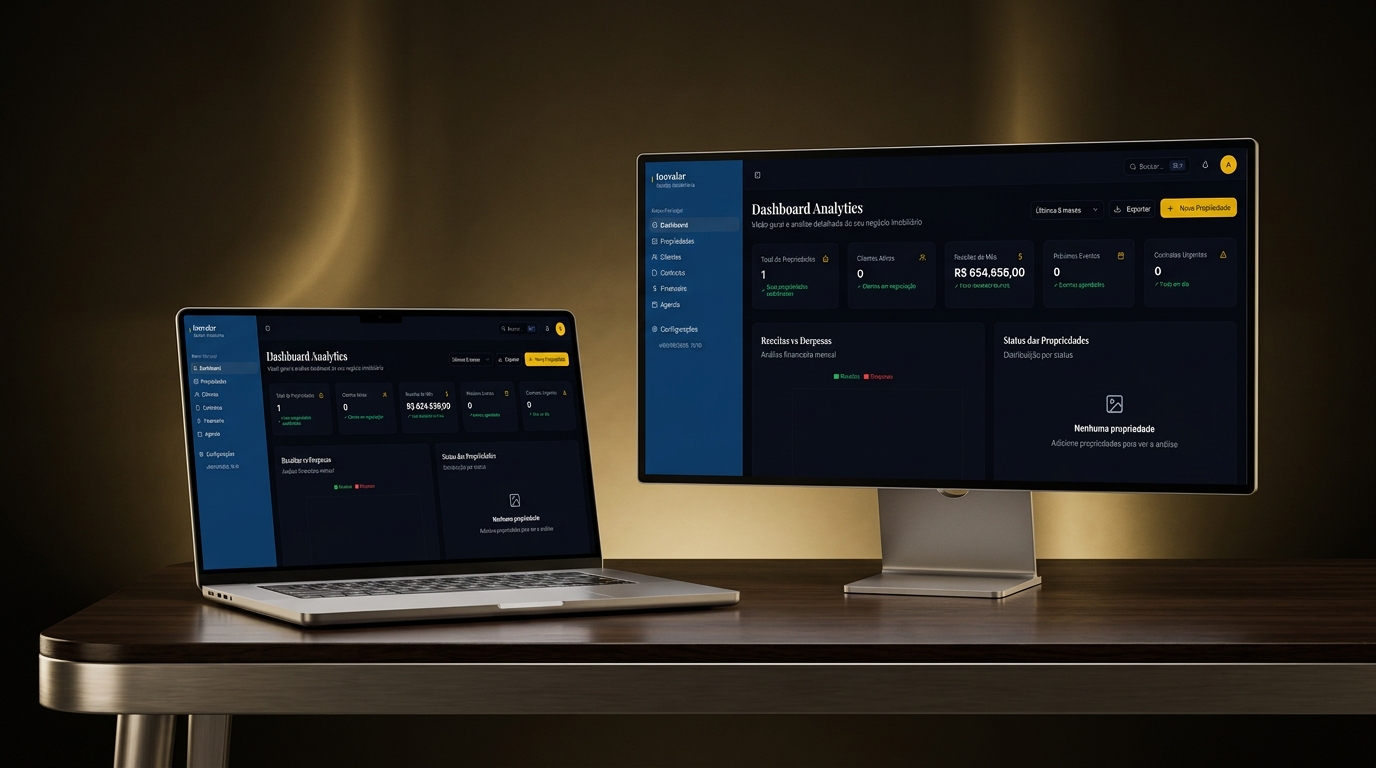 Dashboard do Inovalar rodando em notebook premium